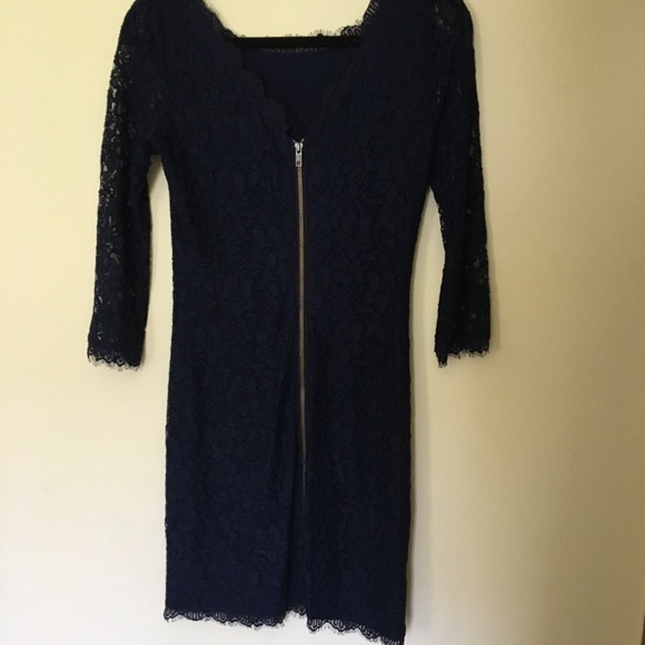 Diane Von Furstenberg Zarita Navy Blue Lace Dress Size 4 - Picture 6 of 8